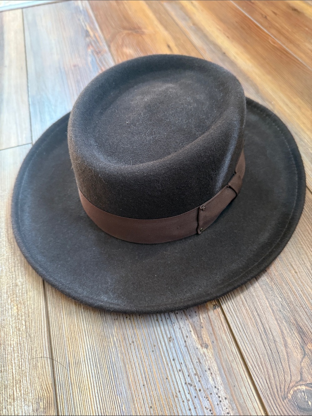 ADORA Dark Brown Felt Fedora with Ribbon Band